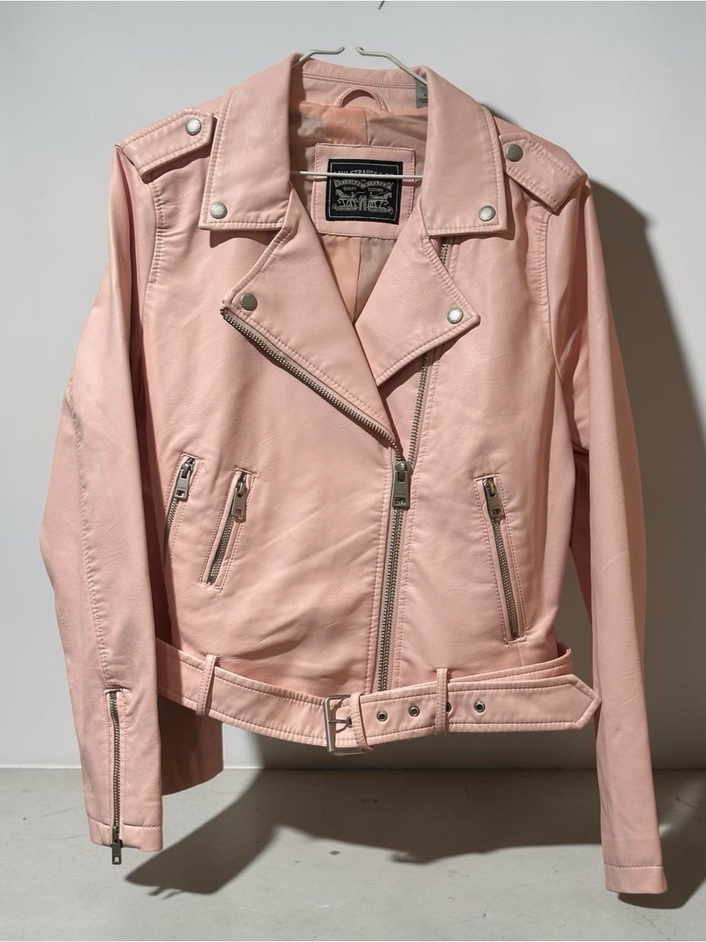 Levi's Light Pink Faux Leather Moto Jacket with Belt